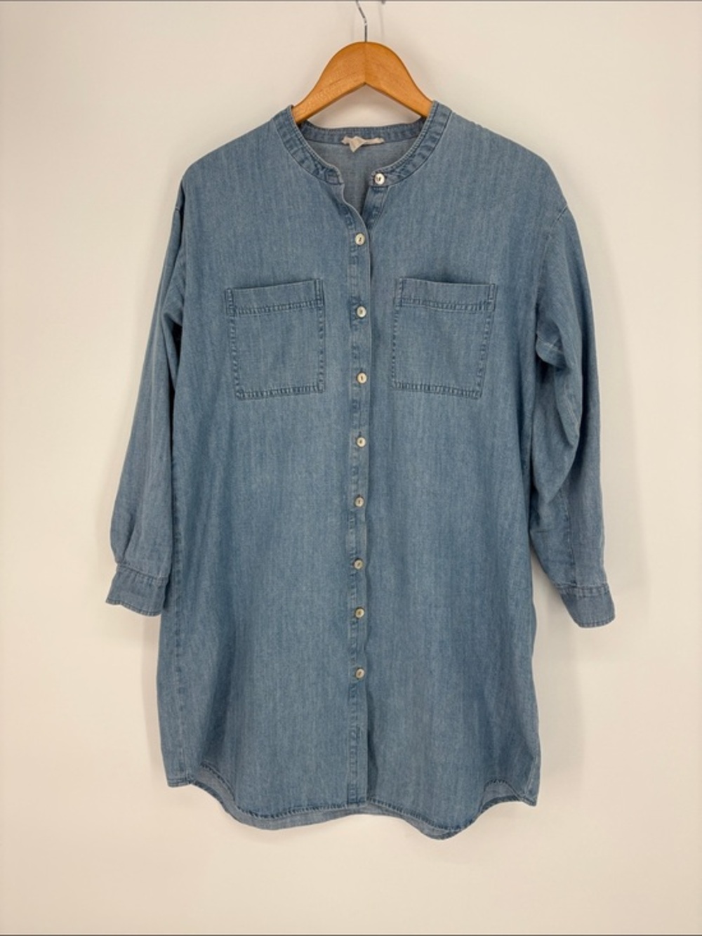 🛁 Eileen Fisher organic cotton Light Blue Denim Long Sleeve Shirt Dress
